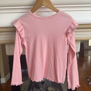 Little Me 4T Pink Ribbed Long Sleeve Ruffle Hem Shirt